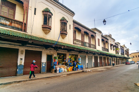 Fez, Morocco - Jan 14, 2017: View of Buildings on the street of Mellah, Jewish quarter in Fesのeditorial素材