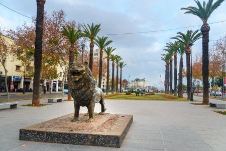 Fez, Morocco - Jan 14, 2017: Statue Lion on the street in Fesのeditorial素材
