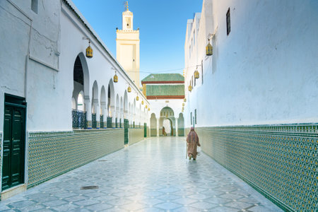 Moulay Idriss Zerhoun, Morocco - Jan 16, 2017: Entrance to Mosque and Tomb of Moulay Idriss 1er. Holy town of Moulay Idriss Zerhouneのeditorial素材