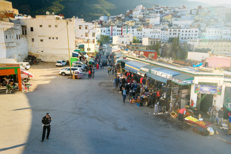 Moulay Idriss Zerhoun, Morocco - Jan 16, 2017: View of Souk de Bab Kasba. Holy town of Moulay Idriss Zerhouneのeditorial素材