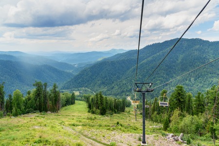 View from Kokuya Mountain and Chairlift ski lift. Altai Republic. Russia