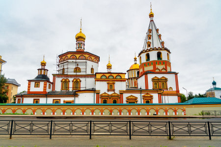 Epiphany Cathedral. The Cathedral was built in 1718-1746. The original wooden church was built in 1693. It was burnt in a large fire. Irkutsk. Russiaのeditorial素材