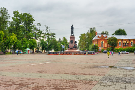 Irkutsk, Russia- Aug 14, 2017: Monument of Emperor Alexander III on the Upper promenadeのeditorial素材