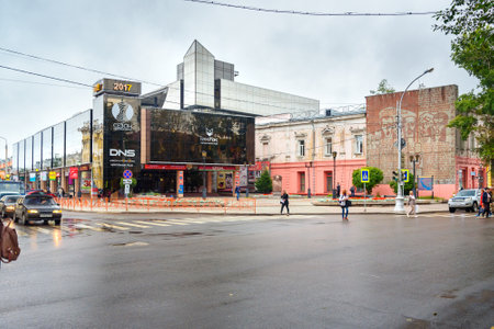 Irkutsk, Russia - August 14, 2017: View on Shopping center Season and Memorial Internationale in the...