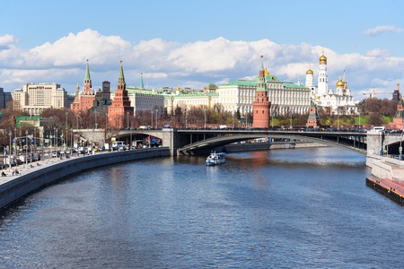 View of the Moscow Kremlin and Bolshoy Kamenny Bridge from Patriarshy Bridge. Moscow. Russiaの写真素材