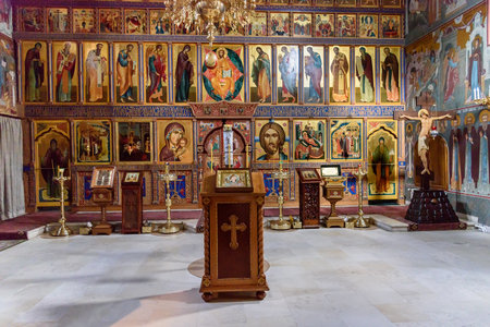 Moscow, Russia - April 27, 2018: Inside of Church of the Martyr George the Victorious in Yendovo on...