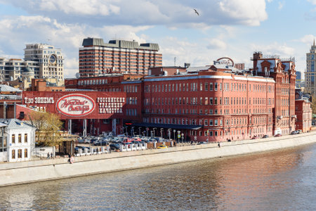 Moscow, Russia - April 27, 2018: Former factory building Red October confectionery on Bersenevskaya embankmentのeditorial素材