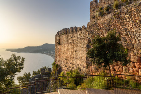 Alanya Castle Wall on sunset. Alanya.Turkeyのeditorial素材