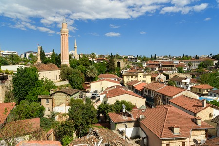 View on the roofs of Old city Kaleici and Yivli Minare Mosque in Antalya. Turkeyの写真素材