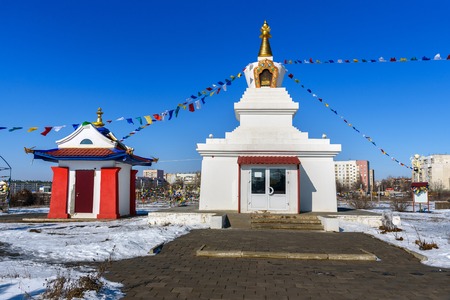 Enlightenment Stupa in spring. Elista. Kalmykia Russiaの写真素材