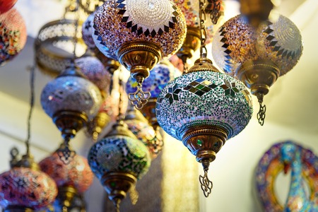 Traditional oriental colourful lamps lanterns. Baku Azerbaijanの写真素材