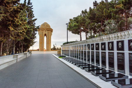 Baku, Azerbaijan - March 11, 2018: Martyrs' Lane and Shahidlar Monument or Eternal flame Monument in...