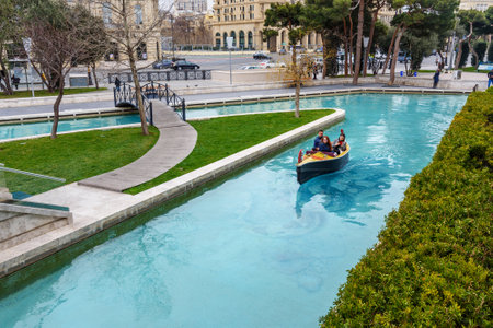 Baku, Azerbaijan - March 10, 2018: Little Venice water park on Baku Boulevard in springtimeのeditorial素材