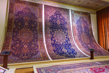 Tabriz, East Azerbaijan province, Iran - March 15, 2018: Hall of carpets and rugs in Municipality museum in Saat Tower, Tabriz Municipality Palaceのeditorial素材