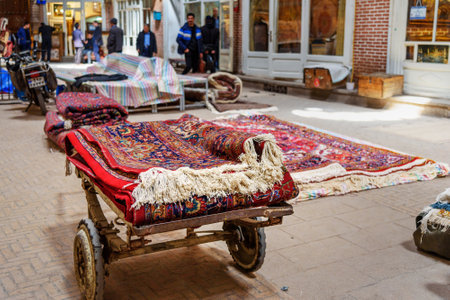 Tabriz, East Azerbaijan province, Iran - March 15, 2018: Persian carpets and rugs section in Tabriz Grand Bazaar is one of the oldest bazaars in the Middle Eastのeditorial素材