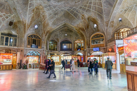 Tabriz, East Azerbaijan province, Iran - March 15, 2018: People walk on Amir Bazaar or Gold Bazaar....