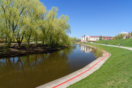 Yekaterinburg, Russia - May 23, 2018: View of embankment on Iset River in center of cityのeditorial素材