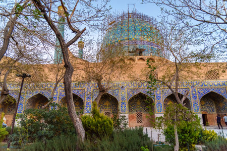 Isfahan, Iran - March 21, 2018: Garden in the territory of Shah Mosque or Imam Mosque