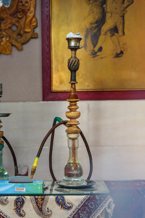 Isfahan, Iran - March 21, 2018: Hookah in tea house in Grand Bazaar