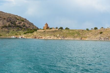 View of Akdamar Island with Armenian Cathedral Church of Holy Cross in Van Lake. Turkeyの写真素材