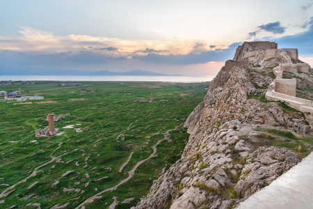 Van castle on sunset. Fortress built during the 9th to 7th centuries BC. Turkeyの写真素材