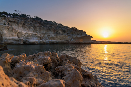Coastline of Mediterranean Sea around Akyar region at sunrise. Narlikuyu. Mersin. Turkeyの写真素材