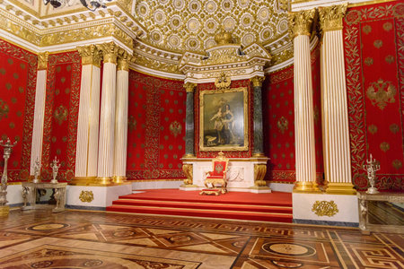 Saint Petersburg, Russia - January 3, 2018: Tourists in the Peter the Great or Small Throne Room of...