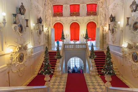 Pushkin, Saint Petersburg, Russia - January 8, 2018: Main Staircase in Catherine palace in Tsarskoe Seloのeditorial素材