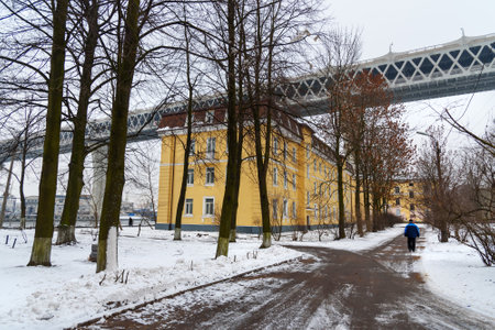Saint Petersburg, Russia - January 12, 2018: Western High-Speed Diameter over the houses on Kanonersky Island in winterのeditorial素材