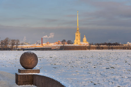 Peter and Paul fortress in winter in Saint Petersburg, Russiaのeditorial素材