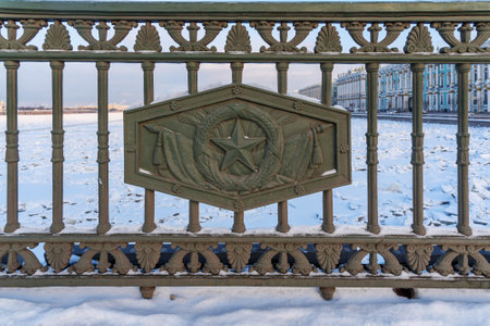 Detail of fence of Palace Bridge in Saint Petersburg, Russiaのeditorial素材