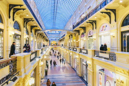 Moscow, Russia - January 29, 2018: Interior of Main Department store GUM is the large store in the Kitai-gorodのeditorial素材