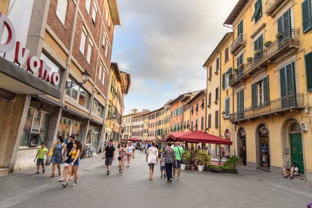 Pisa, Italy - September 23, 2018: View of street Santa Maria in old town