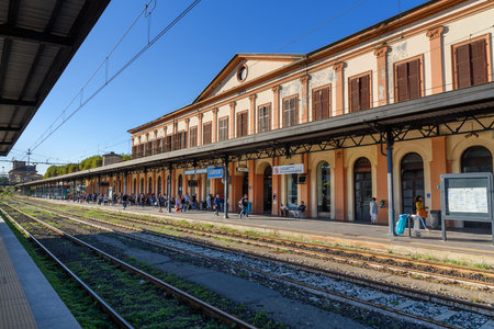 Lucca, Italy - September 25, 2018: Platform of Railway Station in Luccaのeditorial素材