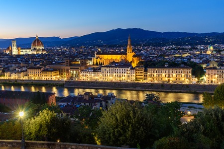 View of Florence from Piazzale Michelangelo at night. Florence. Italyの写真素材