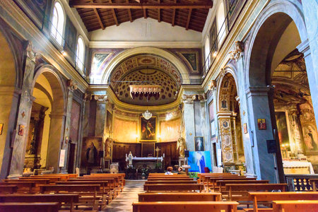 Rome, Italy - October 04, 2018: Interior of Chiesa di Sant'Angelo in Pescheria, church in Rome. Italyのeditorial素材