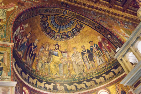 Rome, Italy - October 05, 2018: Interior of Basilica of Santa Maria in Trastevere