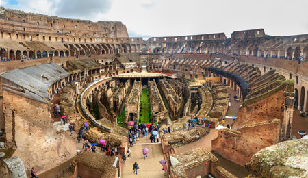 Rome, Italy - October 07, 2018: Interior of Colosseum or Flavian Amphitheatre in rainyのeditorial素材