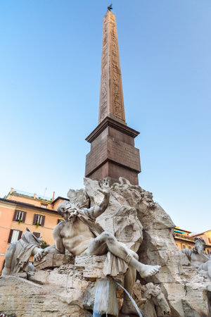 Rome, Italy - October 04, 2018: Fontana dei Quattro Fiumi, Fountain of the Four Rivers in Piazza Navona in Rome. Italyのeditorial素材