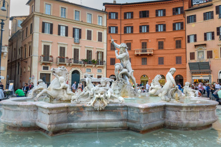 Rome, Italy - October 04, 2018: Fontana del Nettuno in Piazza Navona in Romeのeditorial素材