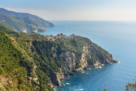 View of Corniglia in coastline of Liguria, Cinque Terre. Italy