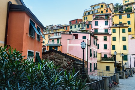 View of Piazza Vignaioli in Riomaggiore, Cinque Terre. Italy