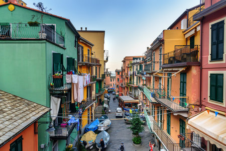 Manarola, Italy - October 12, 2018: On the street in Manarola is second town of Cinque Terreのeditorial素材