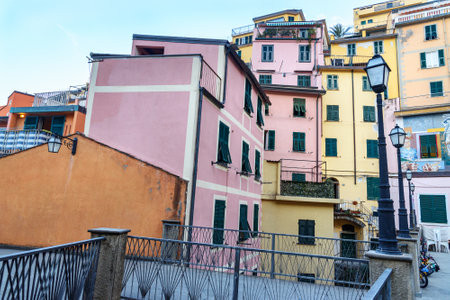 Riomaggiore, Italy - October 12, 2018: View of Piazza Vignaioli in Riomaggiore, Cinque Terreのeditorial素材