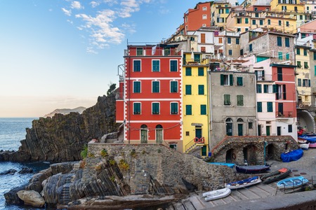 View of Riomaggiore in coastline of Liguria, Cinque Terre. Italy