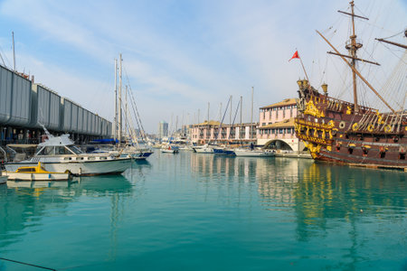 Genoa, Italy - October 15, 2018: View of the seaport of Genoa