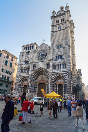 Genoa, Italy - October 14, 2018: Cathedral of Saint Lawrence in Genoaのeditorial素材