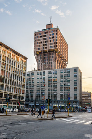 Milan, Italy - October 16, 2018: Torre Velasca or Velasca Tower is skyscraper built in 1950のeditorial素材