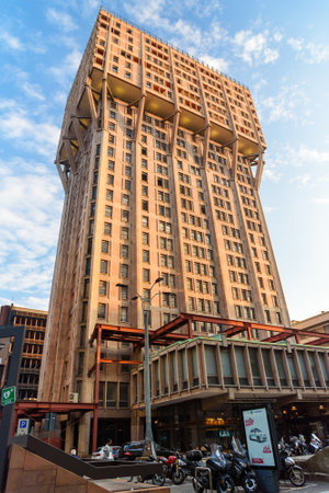 Milan, Italy - October 16, 2018: Torre Velasca or Velasca Tower is skyscraper built in 1950のeditorial素材