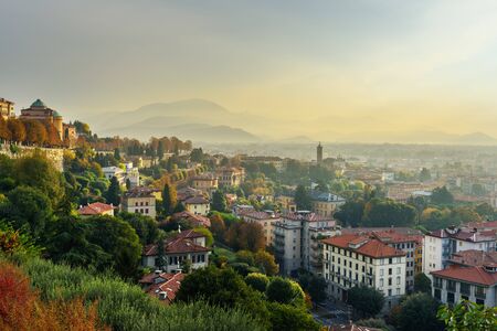View of Bergamo city from Porta San Giacomo gate at morning. Italy